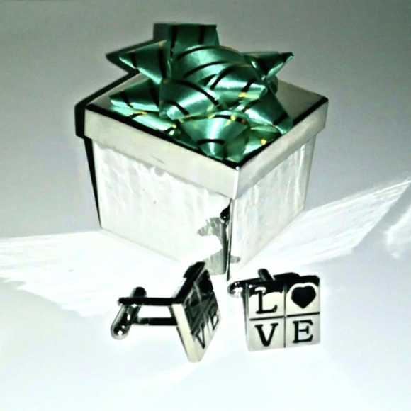 NEW Cufflinks: "L❤VE" - Makes the World Go 'Round! Stainless Steel. w/Gift Box. - Picture 3 of 4